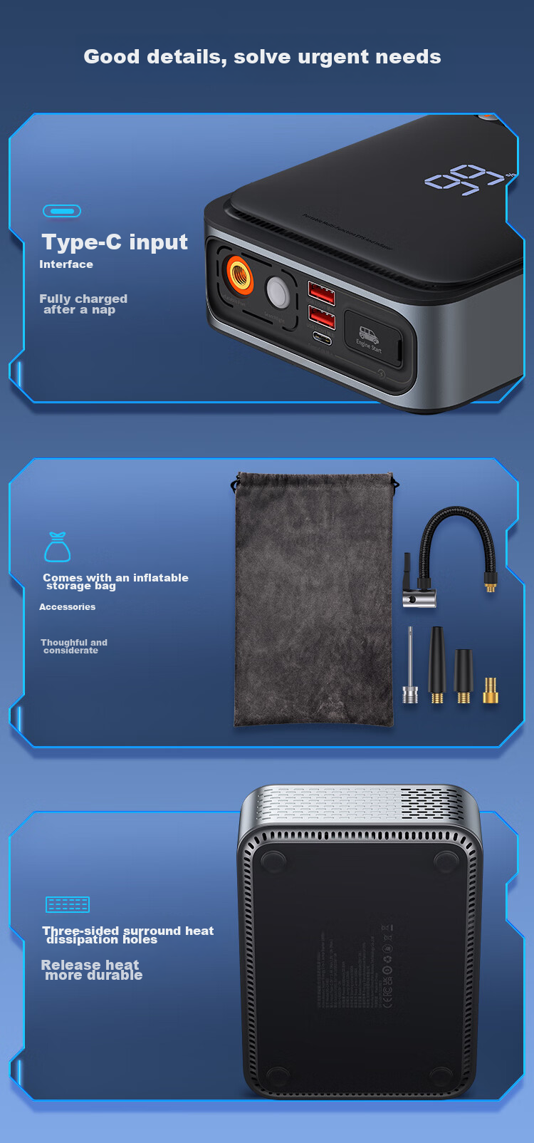 Baseus Car Emergency Jump Starter Air Pump Combo, Suitable for Xiaomi SU7 Car Storage And Power Bank 22