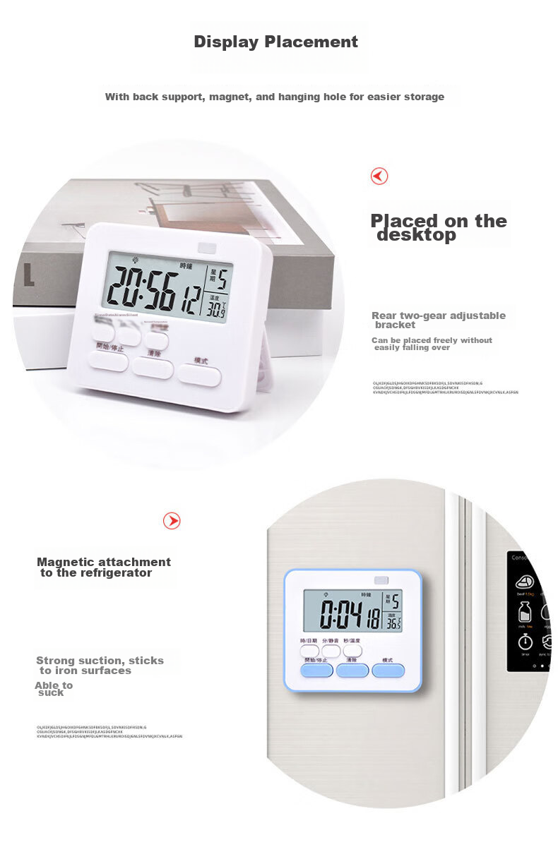 Futang Student Timer, Quiet Time Management Device, Kitchen Timer, Alarm Clock with Weekdays, Temperature Display, Three-Quarter Screen, White 6