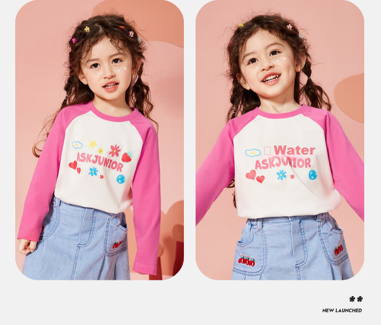 ASK JUNIOR Children's Clothing Girls' Autumn T-Shirt Letter Print Long Sleeve Versatile Casual Raglan Undershirt for Toddlers And Infants 10