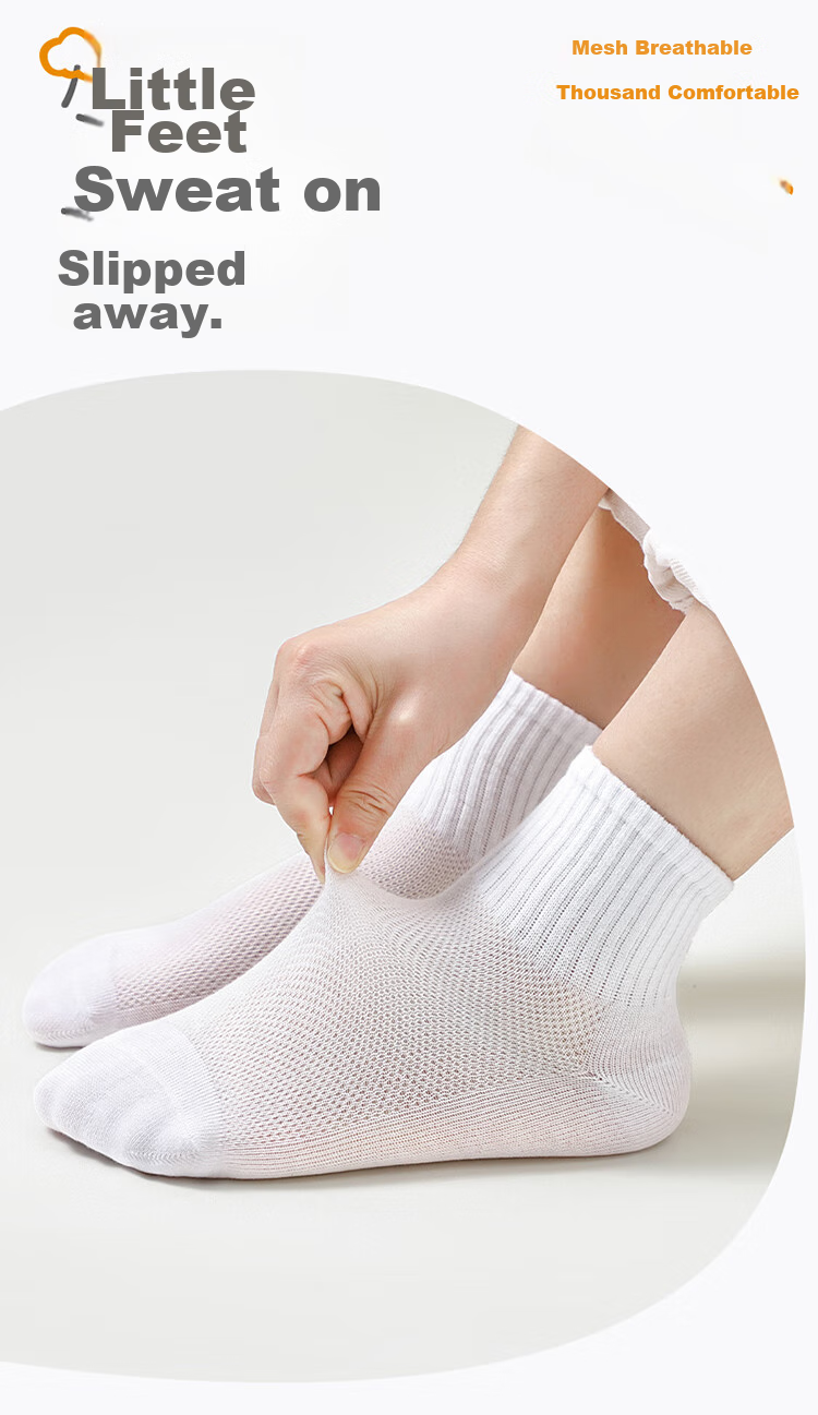 LangSha Children's Socks, Boys' Summer Thin Mesh Breathable Mid-Calf Socks, for Older Children And Students, White Socks 6