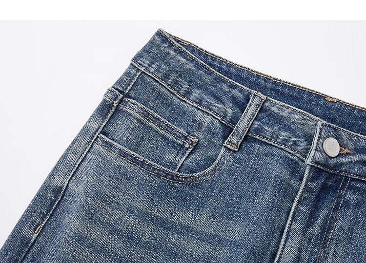 Demana Long Leg Flared Jeans Autumn Korean Style Cloud Oxygen Cotton High Waist Vintage Washed Textured Stitching Women's Denim Pants 3