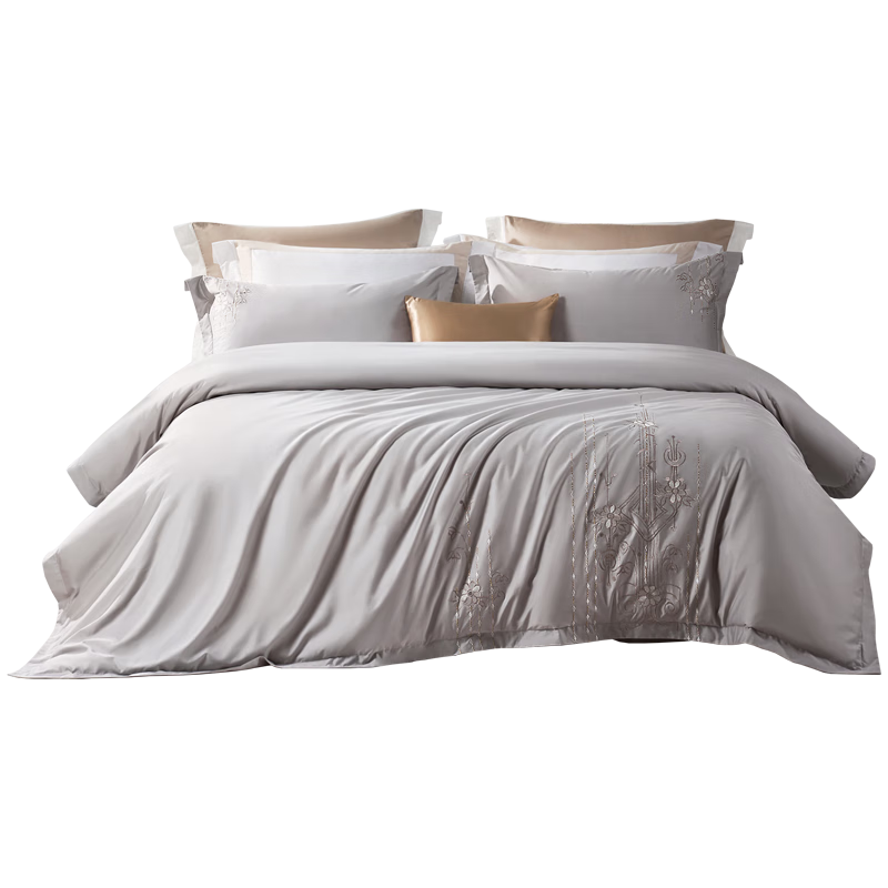 FUANNA Bedding Set of Four Pieces, 60S Sateen Long-Staple Cotton, Elegant Embroidered Bed Sheet And Duvet Cover, 203*229cm, Gray Home Style
