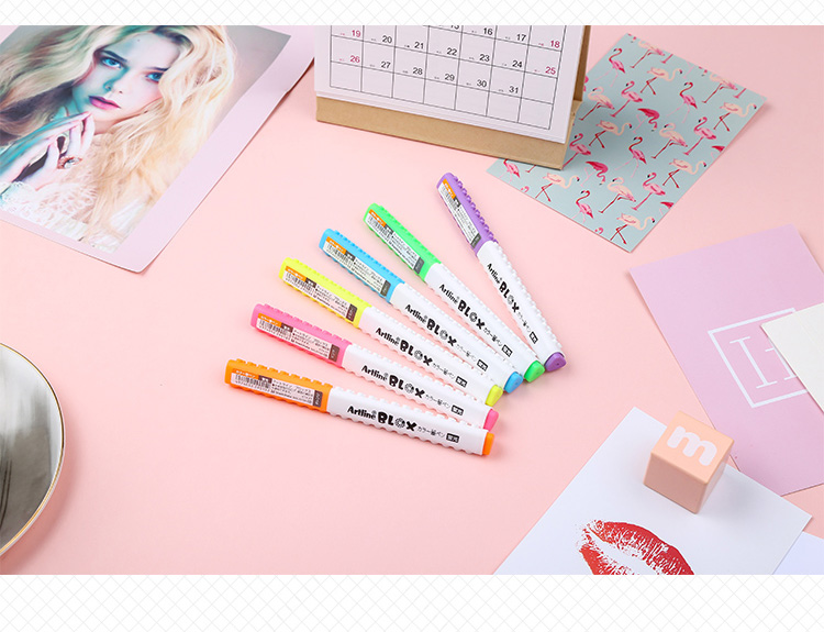 [Back to School Essential] Shachihata BLOX Series Connectable Candy Markers for Exams And Highlighting, Water-Based Pens, Fluorescent Pens, 0.4mm, Fluorescent Yellow, KTX-200F 5