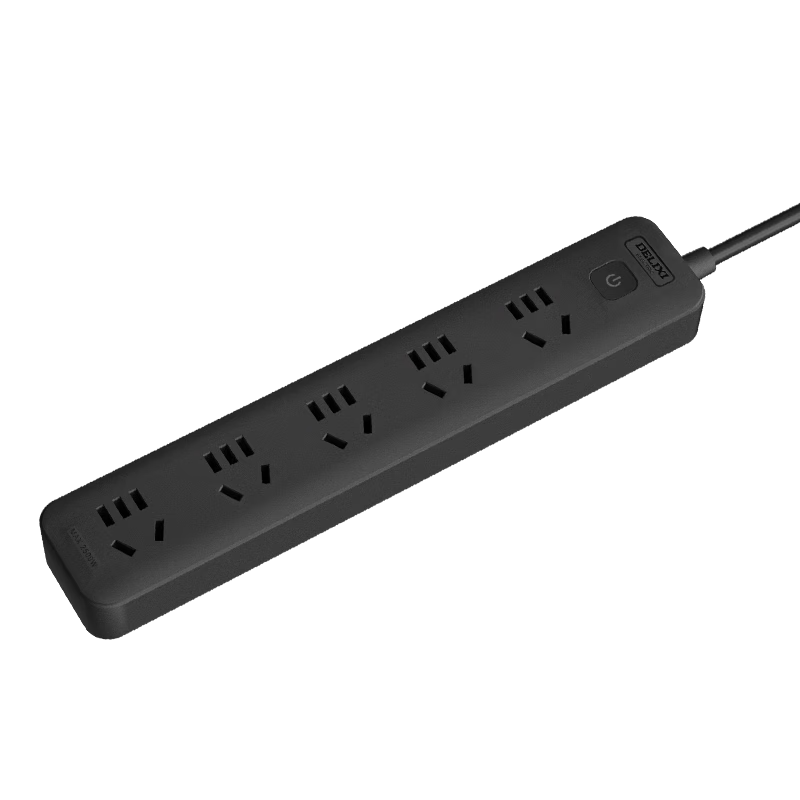 DELIXI National Standard Power Strip/Extension Cord/Surge Protector/Power Bar/Power Strip/Power Board/Power Strip, 5 Outlets with Master Switch, 5 Meters Long, Black