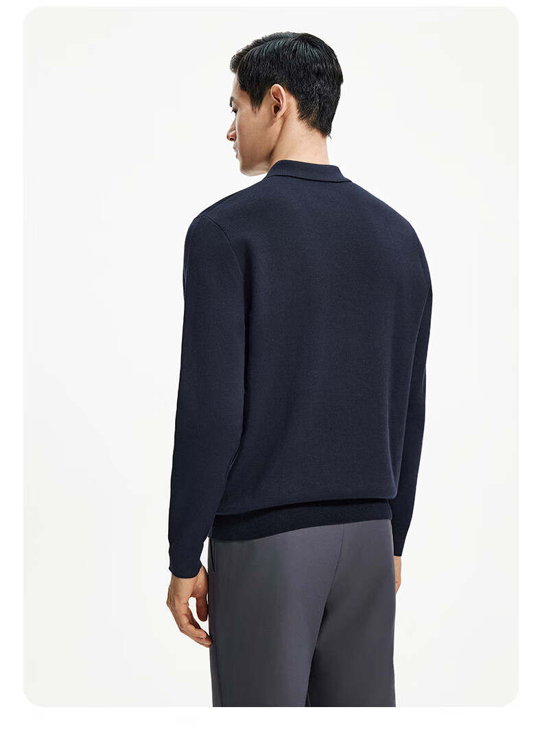 Goldlion Wool Blend Autumn Winter Long Sleeve Knit Sweater Men Solid Color Fashion Textured Pullover Blue Gray XL 19