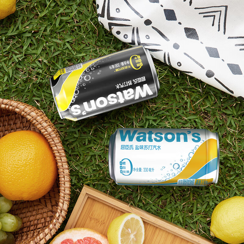 屈臣氏（Watsons）苏打水气泡饮料0糖0卡0脂330mL*24罐混合（原味20罐+盐味4罐