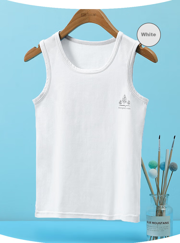 Hodohome Children's Tank Top for Boys, Summer Thin Style, 40-Count Combed Cotton, Casual Sports Undershirt, 2 Pieces, 801 Set One, Size 130 16
