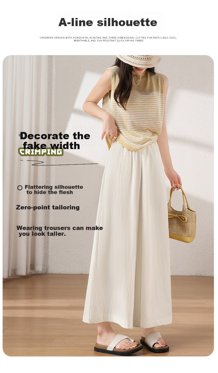 XUEXIMAN Women's Lightweight High-Waisted Straight-Leg Casual Quick-Dry Wide-Leg Pants with Skirt, Summer 2026 New Style, Ice Silk Fabric 12