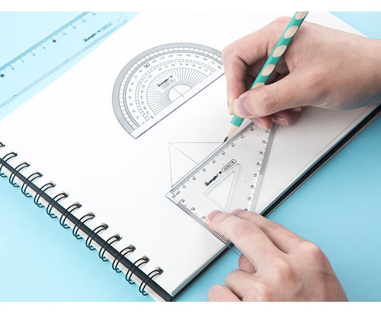 GuangBo Student Stationery Drawing And Exam Ruler Set Minimalist Style (Straight Ruler + Two Triangle Rulers + Protractor) Combination Pack H05323 13