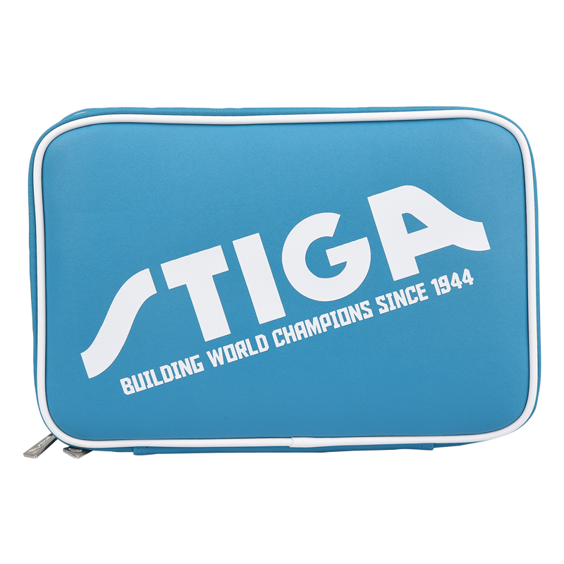 Stiga Leather Table Tennis Racket Case, Double-Layer Square Table Tennis Bag, CP-5W21 Blue