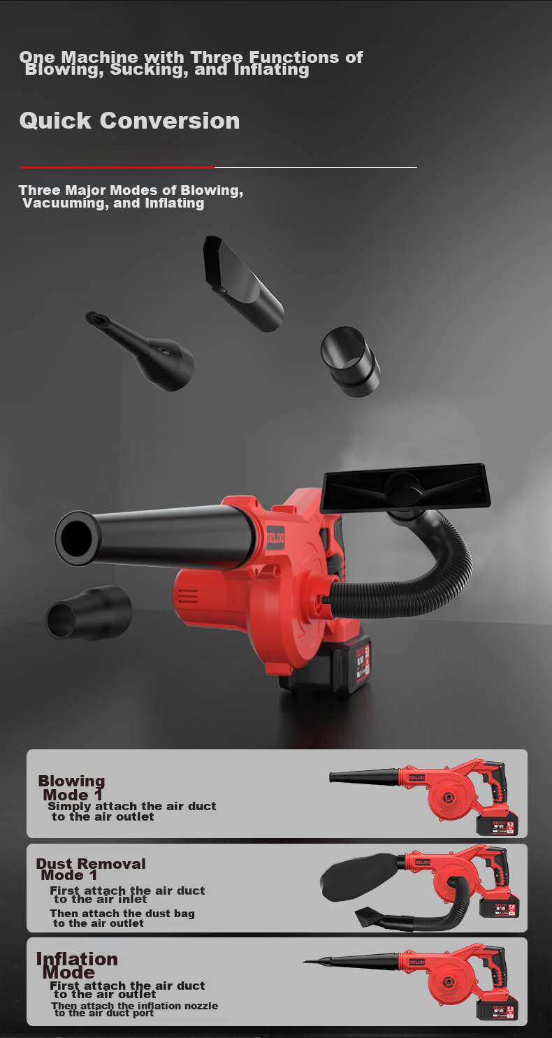 DELIXI Lithium Battery Blower, Compact Household Dust Blower, High-Power Rechargeable Industrial Blower, Wireless Dust Remover 9
