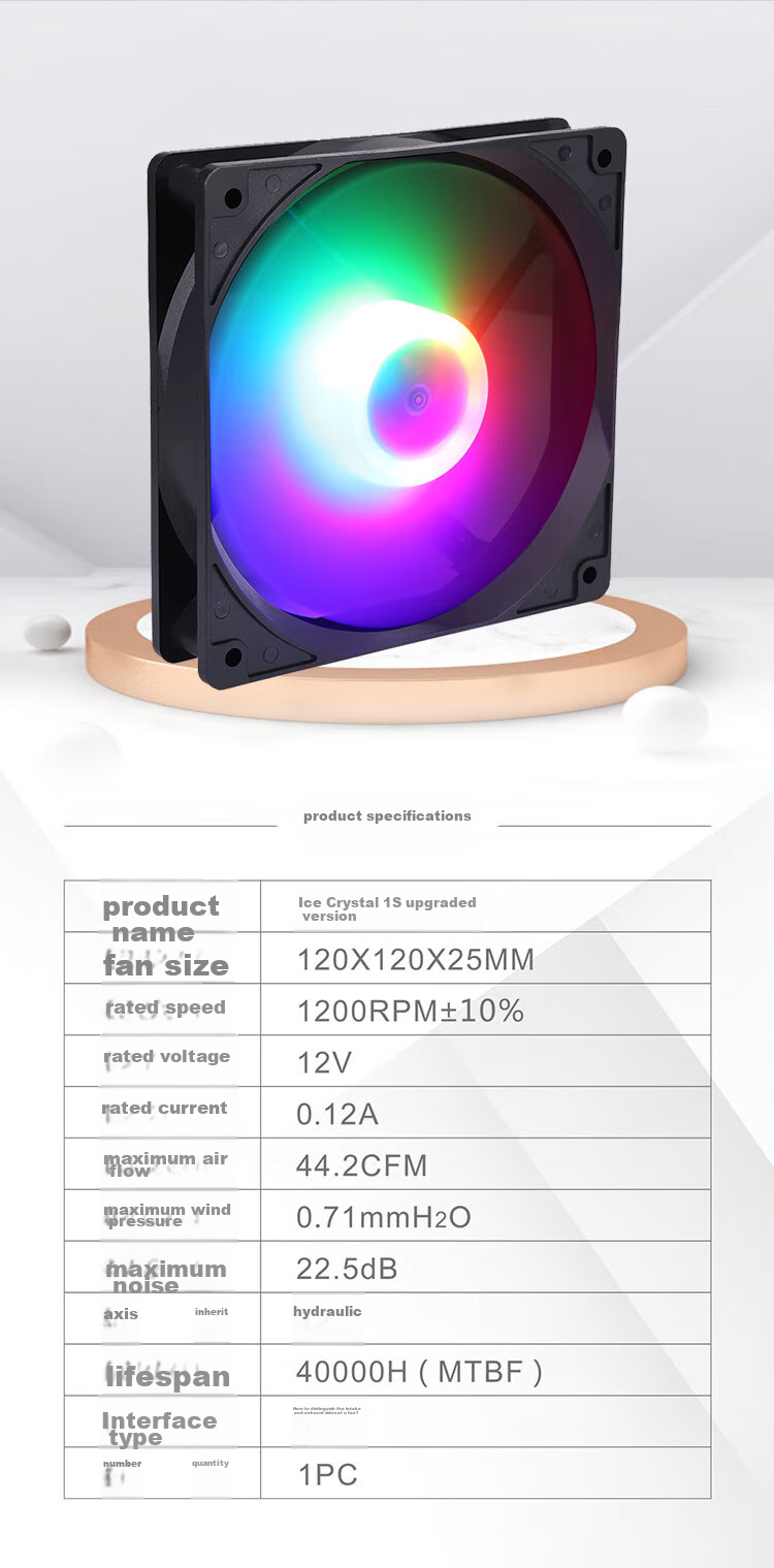 SAMA Ice Crystal 1S 12cm Case Cooling Fan, Hydraulic Bearing, Tri-Color Lighting, Axial Illumination, LED Cooling Fan, Quiet Low Noise, Large 4D Interface 9