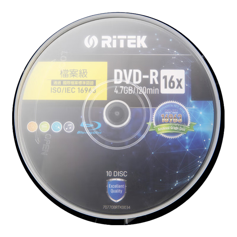 RITEk DVD-R Blank Discs, ISO/IEC16963 Standard Certified, 16X Speed, Original 4.7GB, Pack of Te