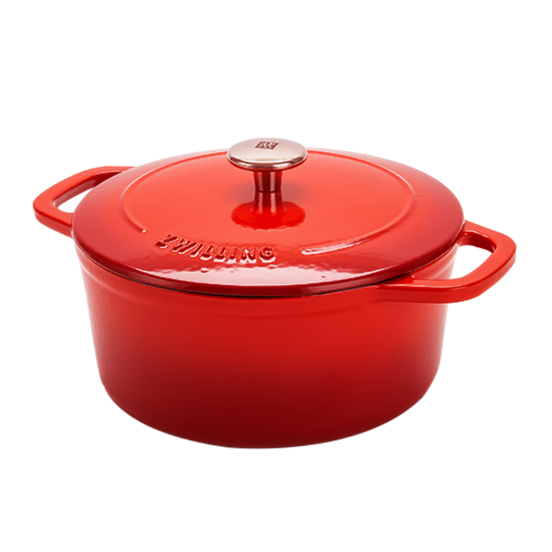 ZWILLING Enamel Cast Iron Pot, Round Stew Pot, Soup Pot, Meat Stew Pot, Compatible with Gas And Induction Cookers, Red, 24cm