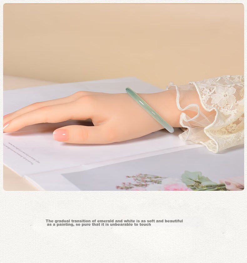 Jingying [Premium Grade] Jade Bangle for Women, Ice Type Chalcedony with Floating Flowers Design, Half Mountain And Half Water Agate Bracelet, Birthday Gift for Wife 8