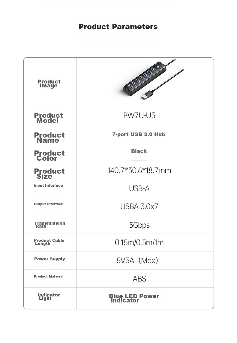 ORICO USB 3.0 7-Port Aluminum Alloy Hub Splitter Docking Station with Independent Power Supply, 1.8m Extension Cable for Lenovo Huawei Laptop Desktop USB Expansion 13