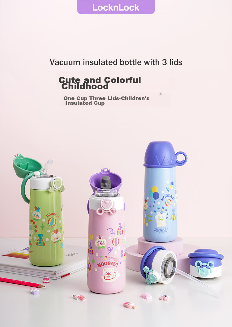 LOCK&LOCK Children's Insulated Cup, Elementary School Student Sports Water Bottle, Kindergarten Straw Cup, 316L Stainless Steel Cup, Blue, 500ML 1
