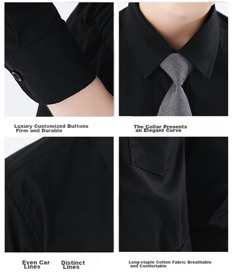 Yinuofang Children's White Long-Sleeve Shirt with Pocket, Boys' Shirt: Black Long Sleeve, 140CM 7