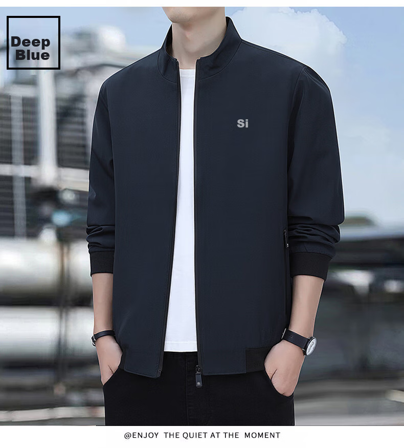 ROMON Jacket for Men, Autumn Outerwear, Stand-Up Collar Executive Business Jacket, Versatile Commuter Menswear ZH606 Black L 19