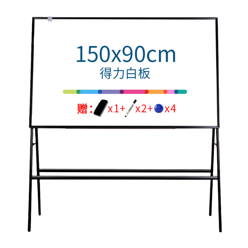 Deli Frameless Whiteboard, 150*90cm, Type A Stand with Magnetic Frame, Large Whiteboard for Office Meetings, Writing Board, Includes Eraser, Markers, Magnetic Pins 8785