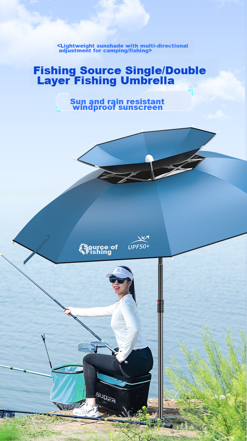 Yuzhiyuan Fishing Umbrella, Sun Protection, Outdoor Rain-Proof, UV-Resistant, Windproof, Black Rubber, Thickened, Norwegian Blue, 2.0 Meters 1
