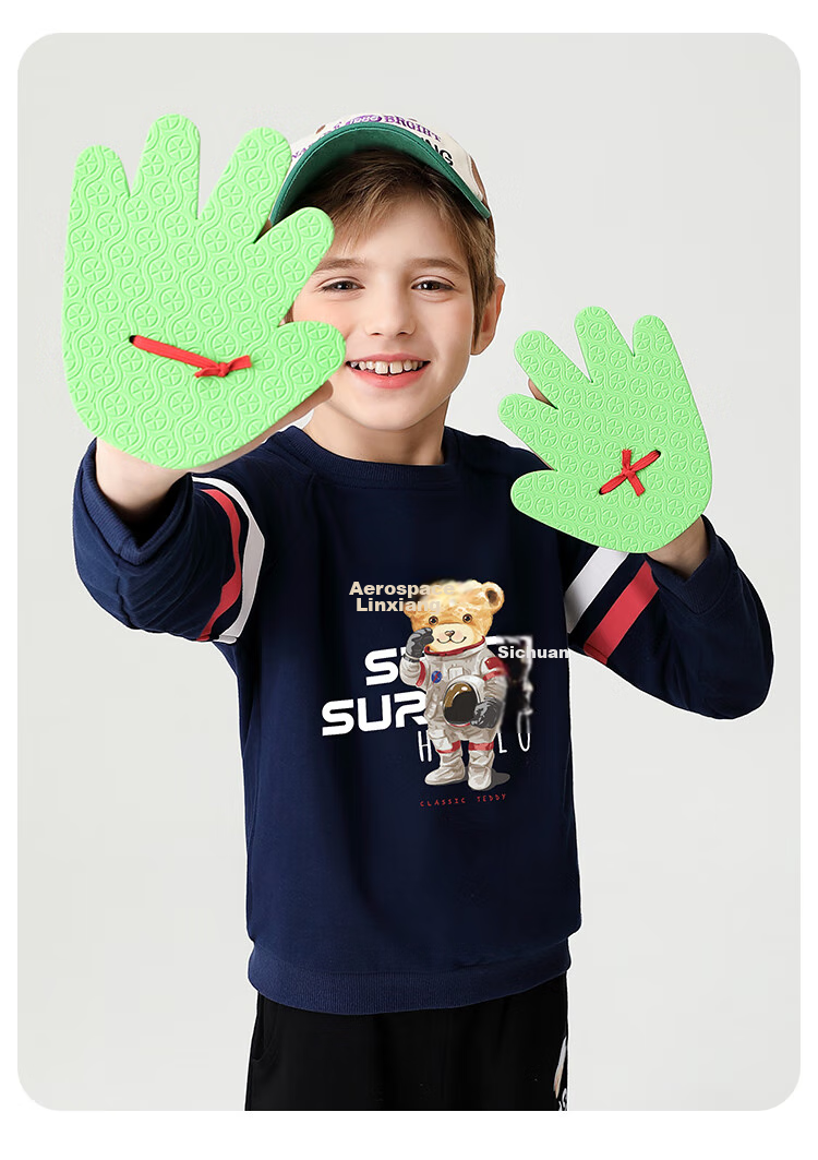 Classic Teddy Children's Sweatshirt, Boys And Girls Round Neck Top, for Older Kids, Autumn Wear, Navy Blue, Size 130 13