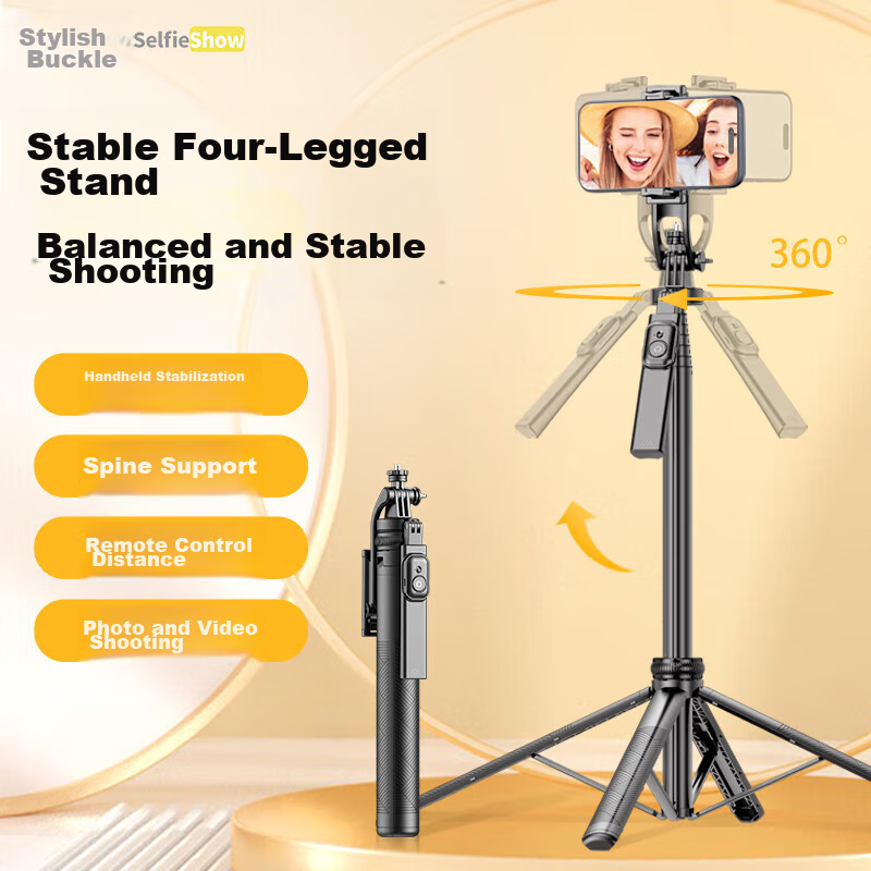 SelfieShow C18 New Ultra-Stable Aluminum Alloy 1.8-Meter Tripod, Selfie Stick with Anti-Shake, 360° Rotation, Handheld Outdoor Travel Live Streaming Photography Tool, Suitable for DJI Pocket 3