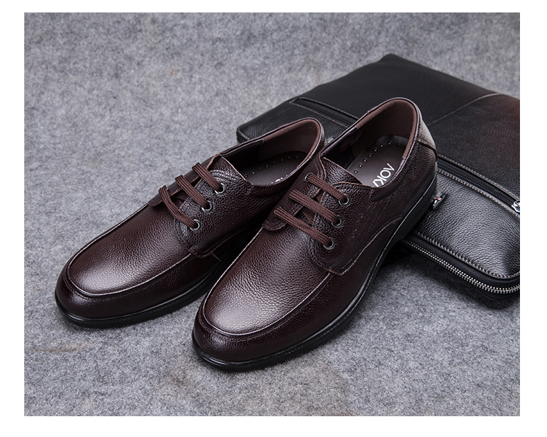 Aokang Leather Shoes for Men, Casual Business Shoes, Comfortable Work Lace-Up Formal Shoes, British Style Footwear, Black, Size 42 11
