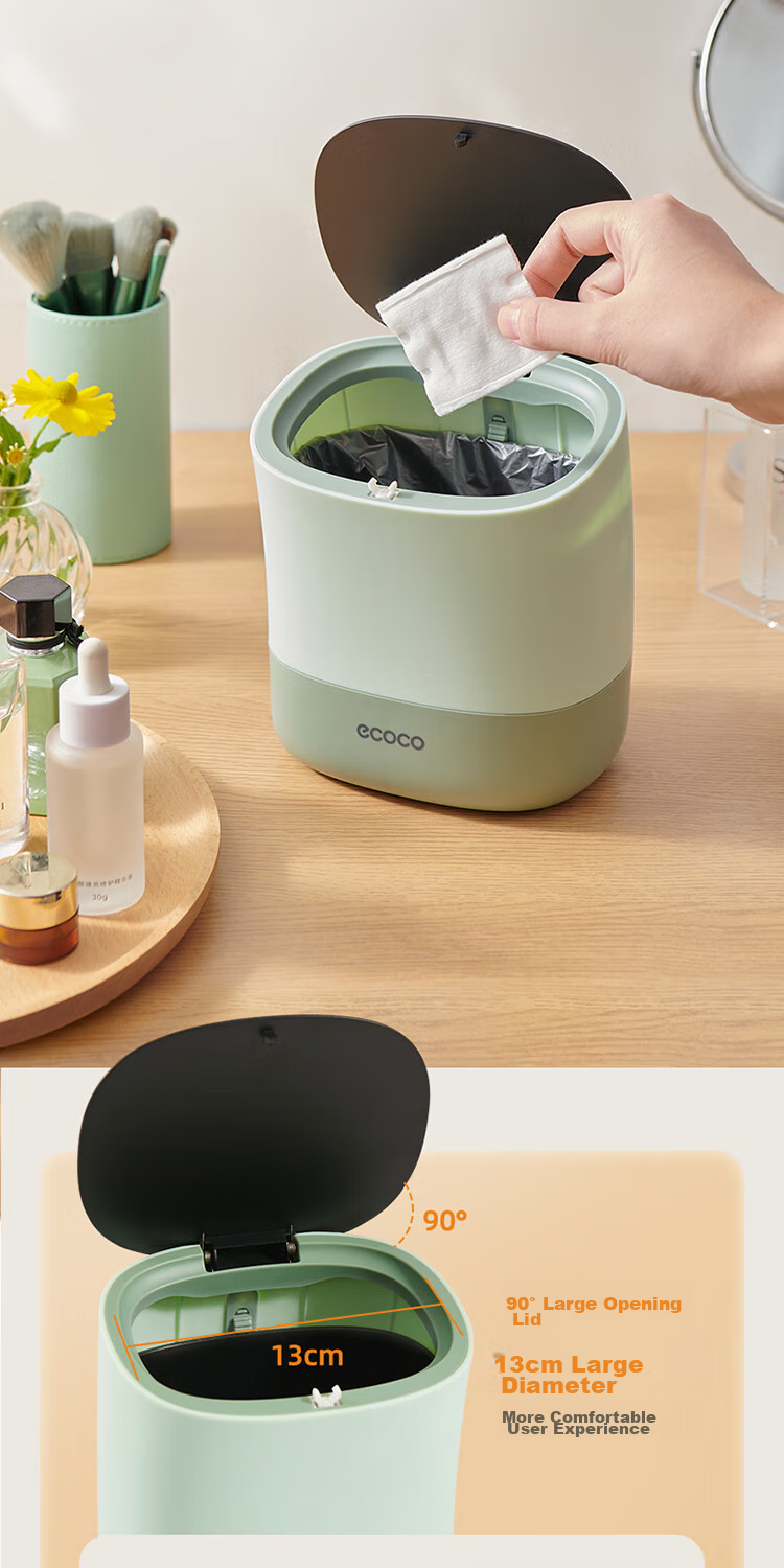 Ecoco Desktop Trash Can 1.5L with Lid, Push-Button Design for Bedroom, Bedside, Car, Coffee Table, Office Desk Waste Bin E2241 Gray 5