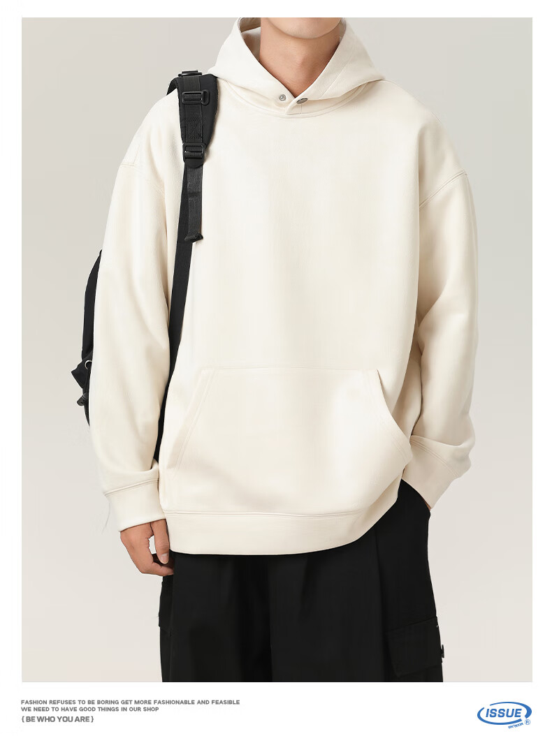 MMOPTOP American-Style Suede Milk Silk Sweatshirt for Men, Autumn And Winter Casual Hooded Top VE55151 Beige XL 15