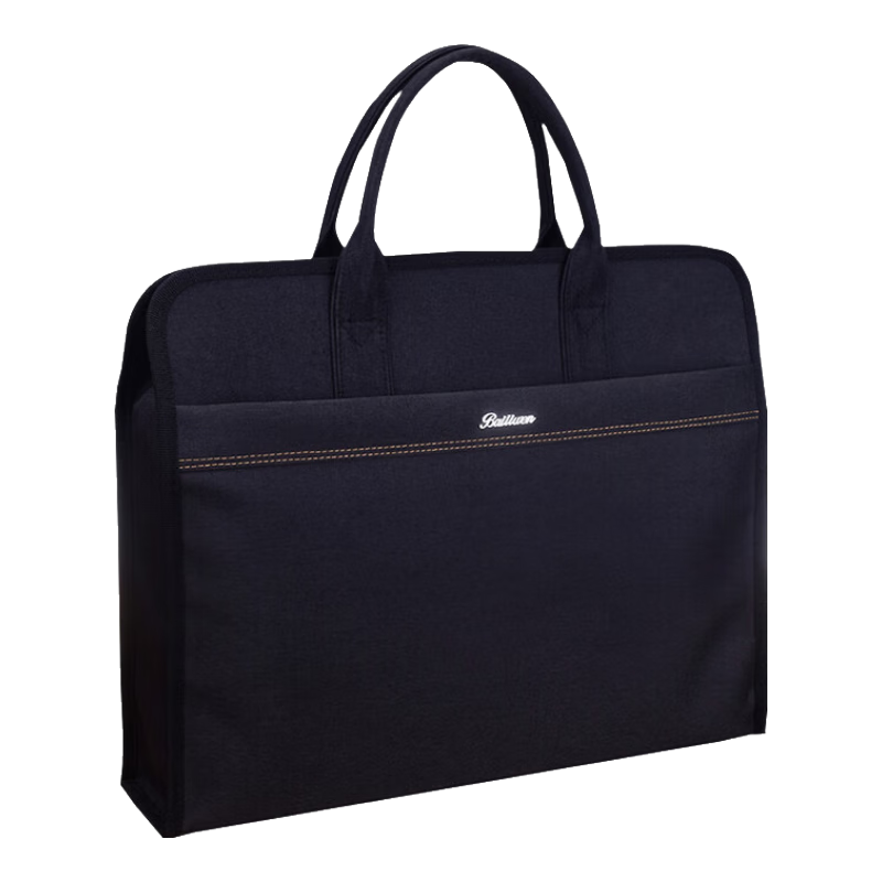 Bailiwen B0067 Black Handheld Document Bag, Double-Layer File Folder, Thickened Oxford Cloth Briefcase, Business Bag, Laptop Bag, Widened Document Case