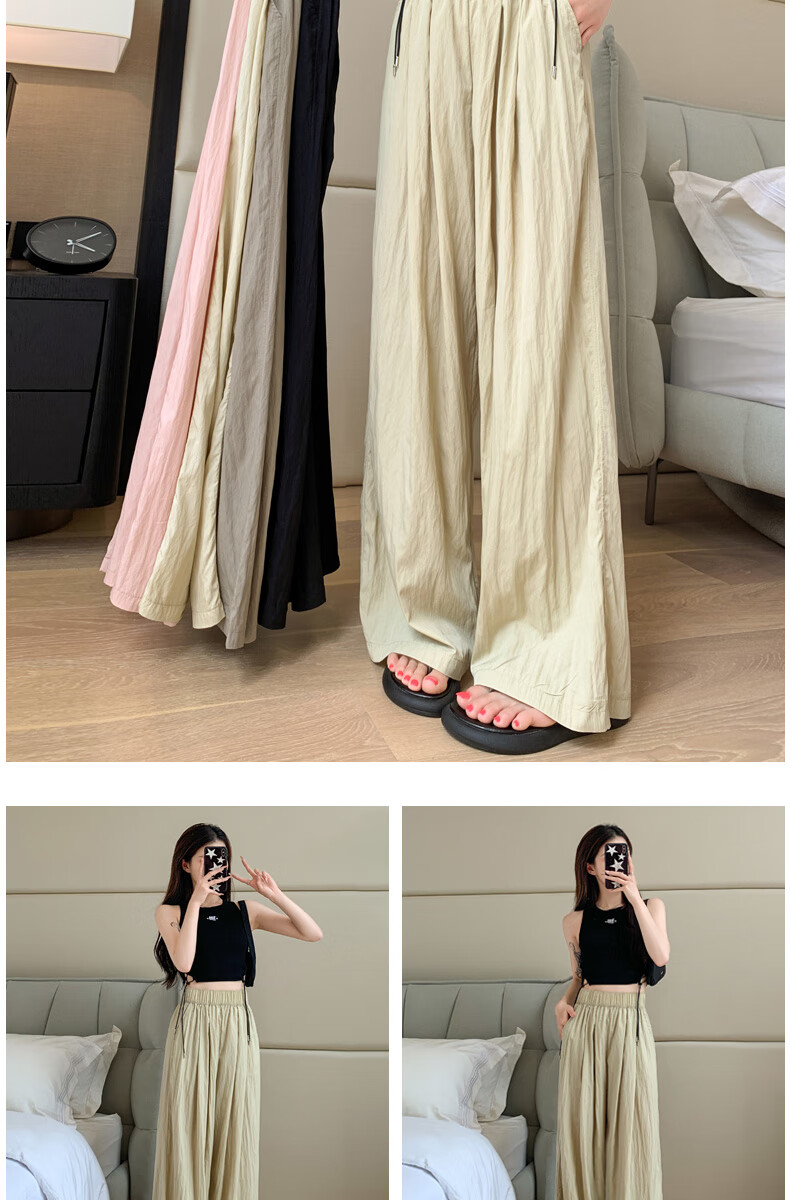 LangSha Ice Silk Wide-Leg Pants Women Summer Thin High Waist Draped Zen Lazy Yamamoto Style Cotton Linen Casual Pants 11