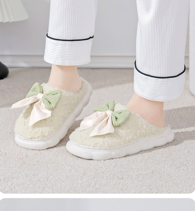 Huameijianbu Butterfly Bow Women's Cute Warm Thick-Soled Home And Outdoor Cotton Slippers HM298 White Size 40-41 22