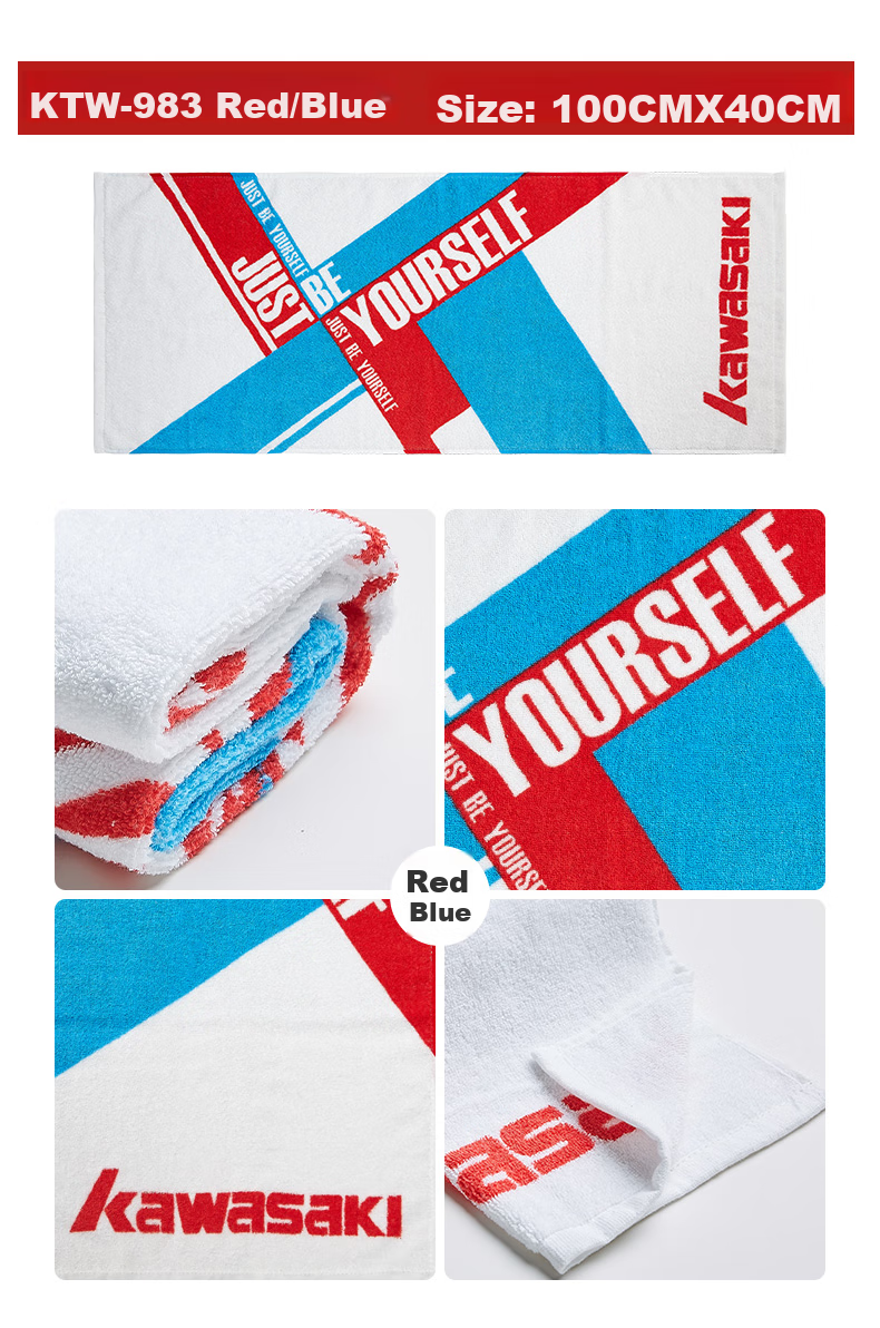 KAWASAKI Sports Towel, Sweat-Absorbing, for Badminton, Running, Fitness, Quick-Drying Sweat Towel KTW-983, Red And Blue, 40CM*100CM 7