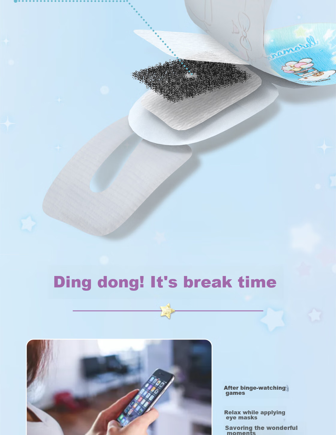 MINISO Sanrio Dream Series Hello Kitty Steam Eye Mask, 5 Pieces, Heating Eye Patch, Hot Compress, Suitable for Both Men And Wome 7