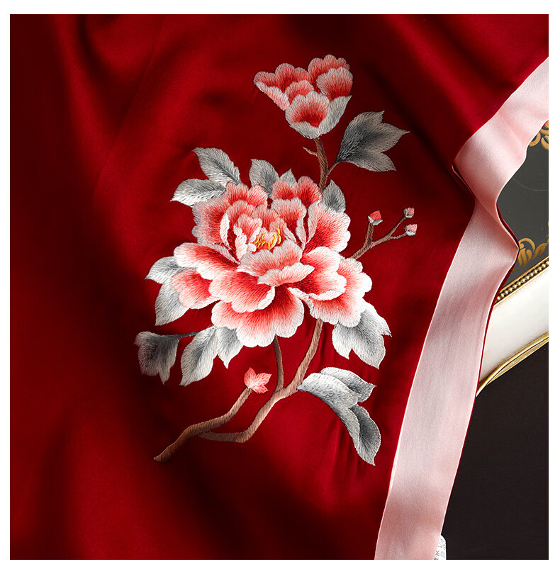 Hangsi Mansion Su Embroidery Silk Scarf Shawl Mulberry Silk Luxury Set Birthday Holiday Gift for Mom - Butterfly Green 5