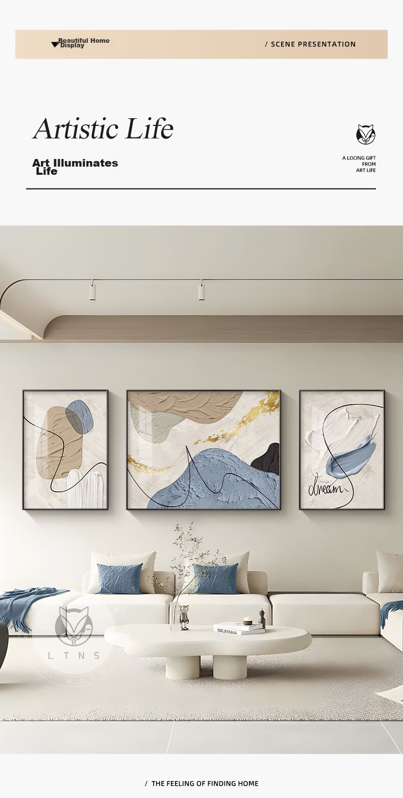 Haojiubujian Abstract Elegant Living Room Decorative Painting, Modern Minimalist Triptych Wall Art, High-End Luxury Sofa Background Wall Hanging Picture 3