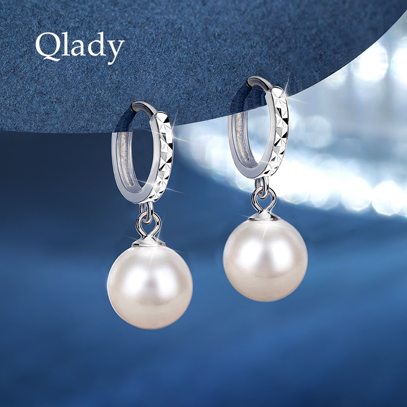 Серьги Qlady из стерлингового серебра 925 пробы с имитацией жемчуга, элегантные и высококачественные, роскошные серебряные пусеты, подарок на Новый год