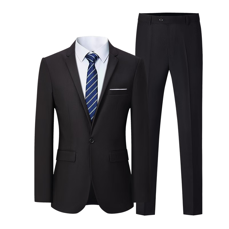 ROMON Men's Business Slim Fit Suit Set, Groom Best Man Wedding Formal Two-Piece, Navy Blue 5XL Y306