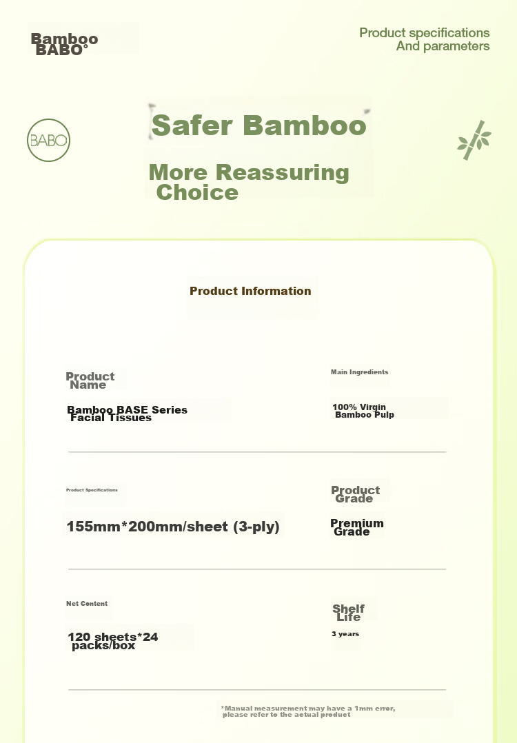 Banbu Facial Tissues, 3-Ply, 150 Sheets*18 Packs, M Size, Virgin Bamboo Pulp, Tissue Paper, Toilet Paper, Whole Box 3