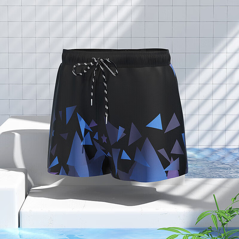 F.DYRAA Men's Swim Trunks, Anti-Embarrassment Loose Fit, Summer Pool Large Size Boxer Swim Shorts, 21265 Black Geometric Pattern, Size L