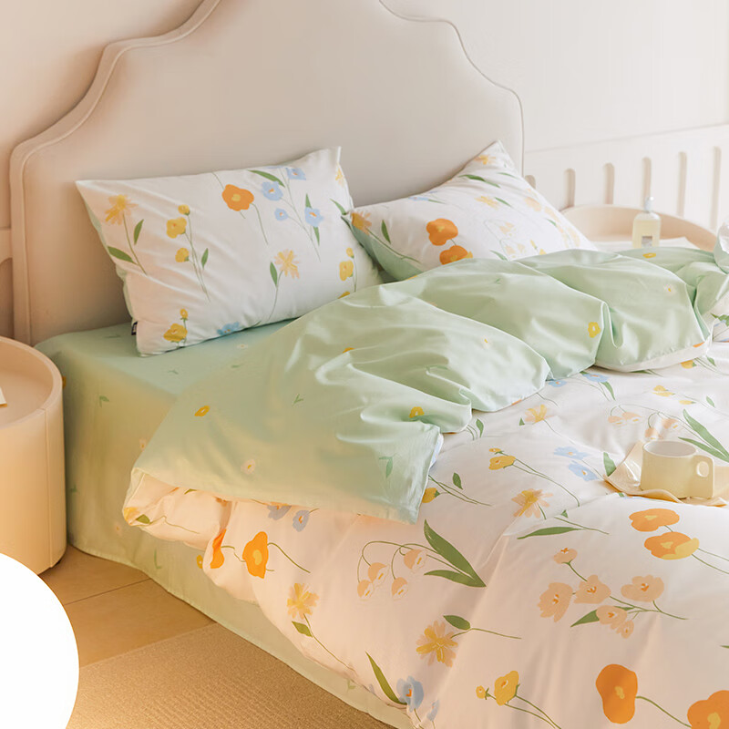 Dohia Pure Cotton Duvet Cover, Single Piece, Fresh Floral Print All-Cotton Bedding, for 1.8-Meter Bed, 229*230cm