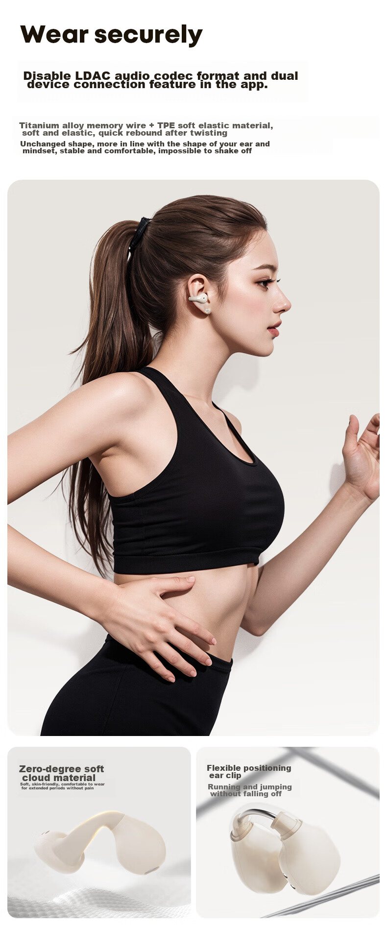 Lanshidun Bluetooth Headphones, Bone Conduction Concept Clip-On Wireless Open-Style Non-In, Sports Running Cycling Waterproof, Directional Sound Transmission ENC Calling Noise Reduction, Black 8