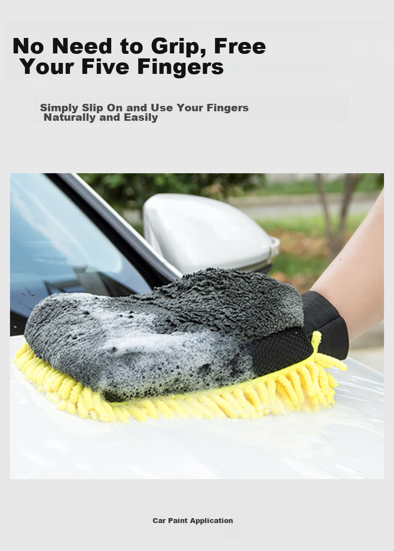 Astree Three-In Chenille Car Wash Gloves, Double-Sided Waterproof, Specialized for Car Cleaning without Damaging Paint, Elastic Cuffs with Ultra-Fine Fiber, Car Washing Cloth And Accessories 4