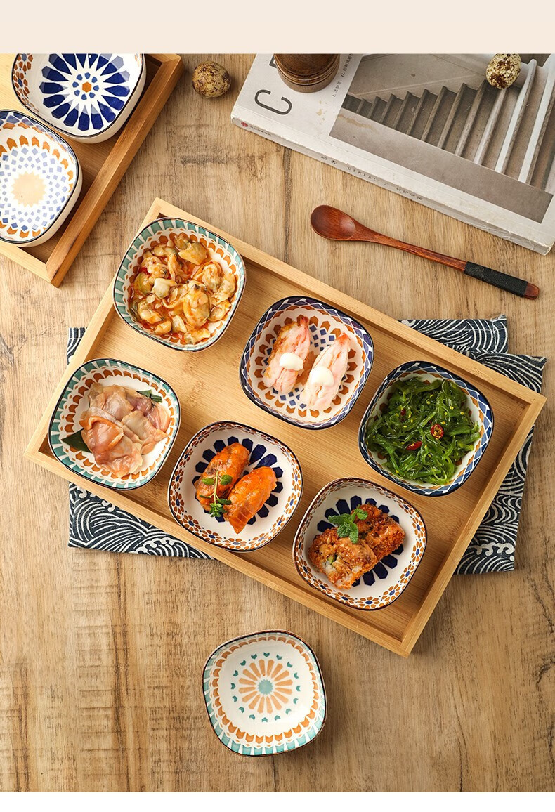 Canjiangjun Dipping Sauce Dishes, Snack Plates, Underglaze Ceramic Japanese-Style Home Dipping Bowls, Seasoning Plates, Set of 6 Bowls without Trays 7