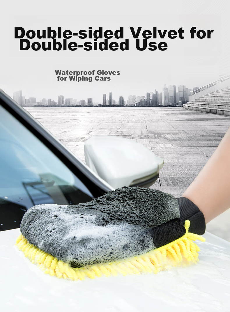 Astree Three-In Chenille Car Wash Gloves, Double-Sided Waterproof, Specialized for Car Cleaning without Damaging Paint, Elastic Cuffs with Ultra-Fine Fiber, Car Washing Cloth And Accessories 1
