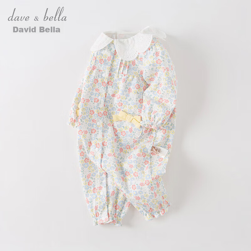 DAVE & BELLA Newborn Baby Clothes, 2024 Autumn Collection, Girls' Onesie Romper Pajamas, Crawling Suit for Going Out