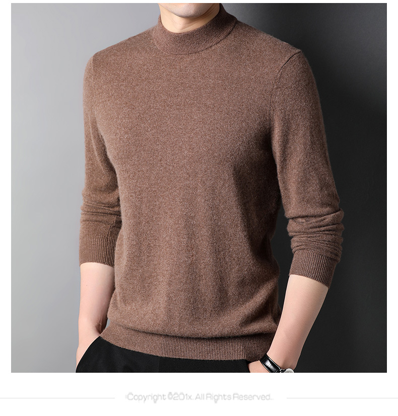 Hengyuanxiang Pure Cashmere Sweater for Men, Semi-Turtleneck, Warm, Versatile, New Year Battle Robe, Zodiac Year Red Sweater, Thick Style 7