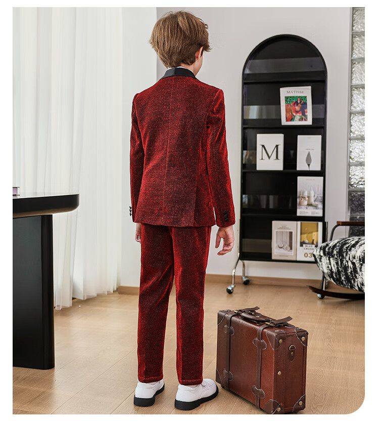 LUOBOBEIBEI Children's Formal Wear Autumn And Winter Suit Set, Stylish British-Style Suit for Stage Performances And New Year Visits, Blue Four-Piece Set, Size 110 4