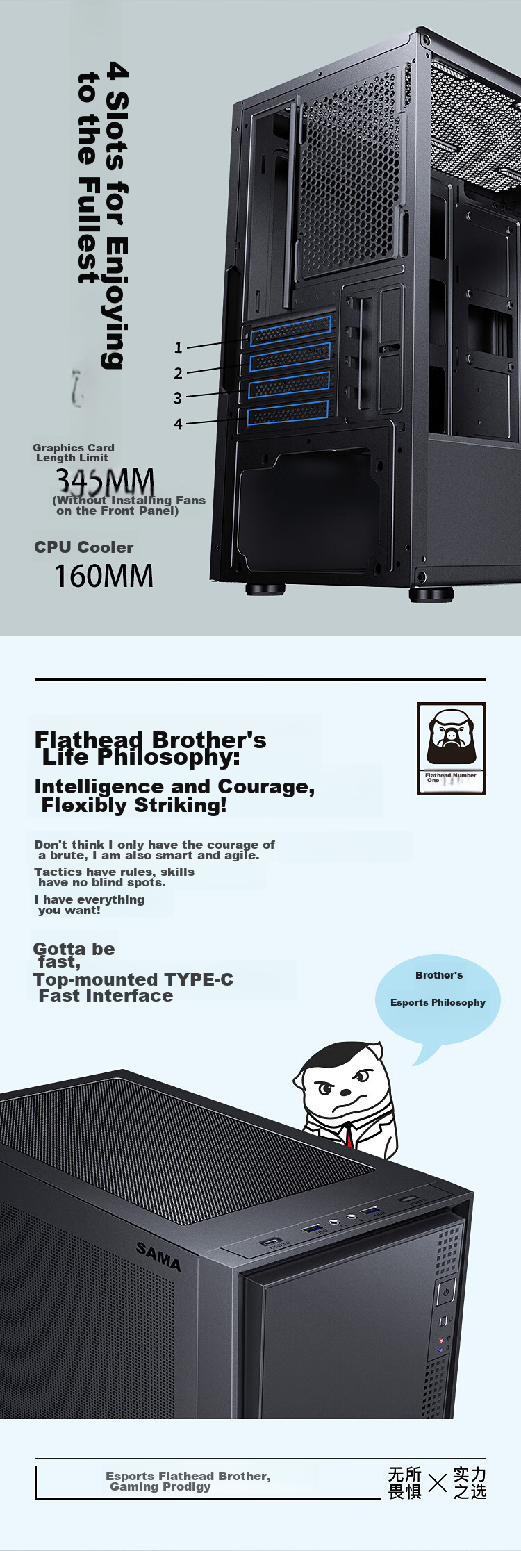 SAMA Pingtouge M2 Air Black Desktop Small Case, Standard Configuration: Type-C/Double U3/Left Side Mesh Ventilation for Cooling, Supports M-ATX Motherboard And 240mm Water Cooling 3
